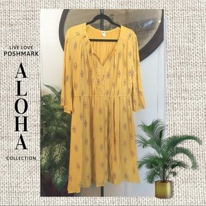 Old Navy Gold Knee Length Long Sleeved Dress